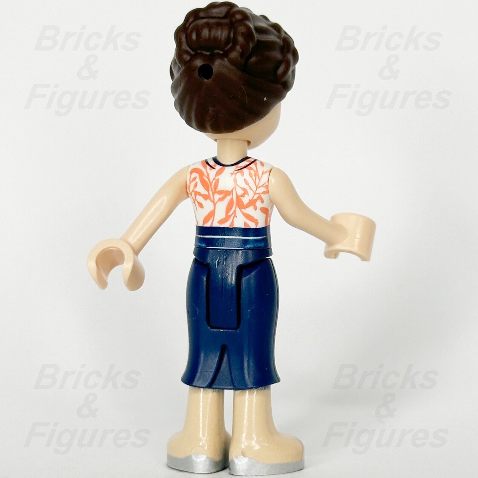LEGO Friends June Minifigure White Top Coral Leaves Blue Skirt 41760 frnd428 - Bricks & Figures