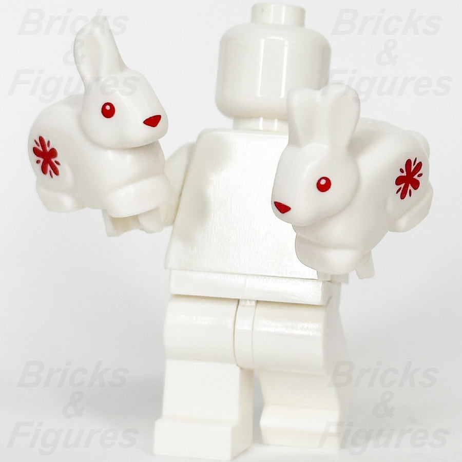 LEGO Bunny Rabbit Animal Minifigure Part White Red Eyes Nose Flower Pattern x 22