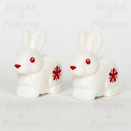 LEGO Bunny Rabbit Animal Minifigure Part White Red Eyes Nose Flower Pattern x 20