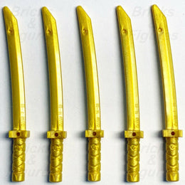 5 x Ninjago LEGO Pearl Gold Ninja Katana Sword Genuine Minifigure Weapon Part - Bricks & Figures