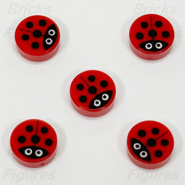 LEGO Ladybug Parts Round Tile 1 x 1 Red Black Spots Animal Bug 98138pb177 x 5 - Bricks & Figures