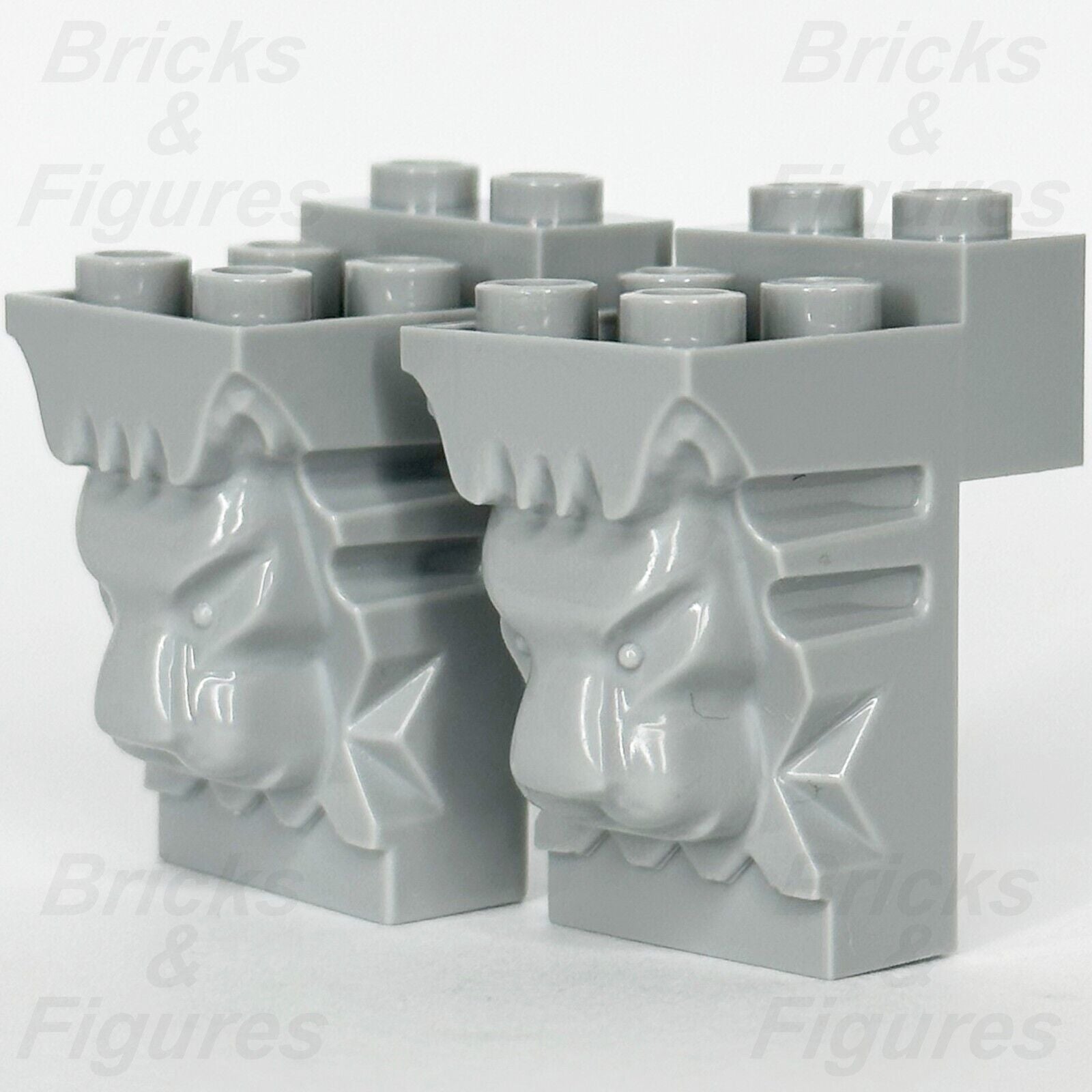 LEGO Castle Lion Head Part Brick Modified 2 x 3 x 3 Light bluish Grey 30274 x 2 - Bricks & Figures