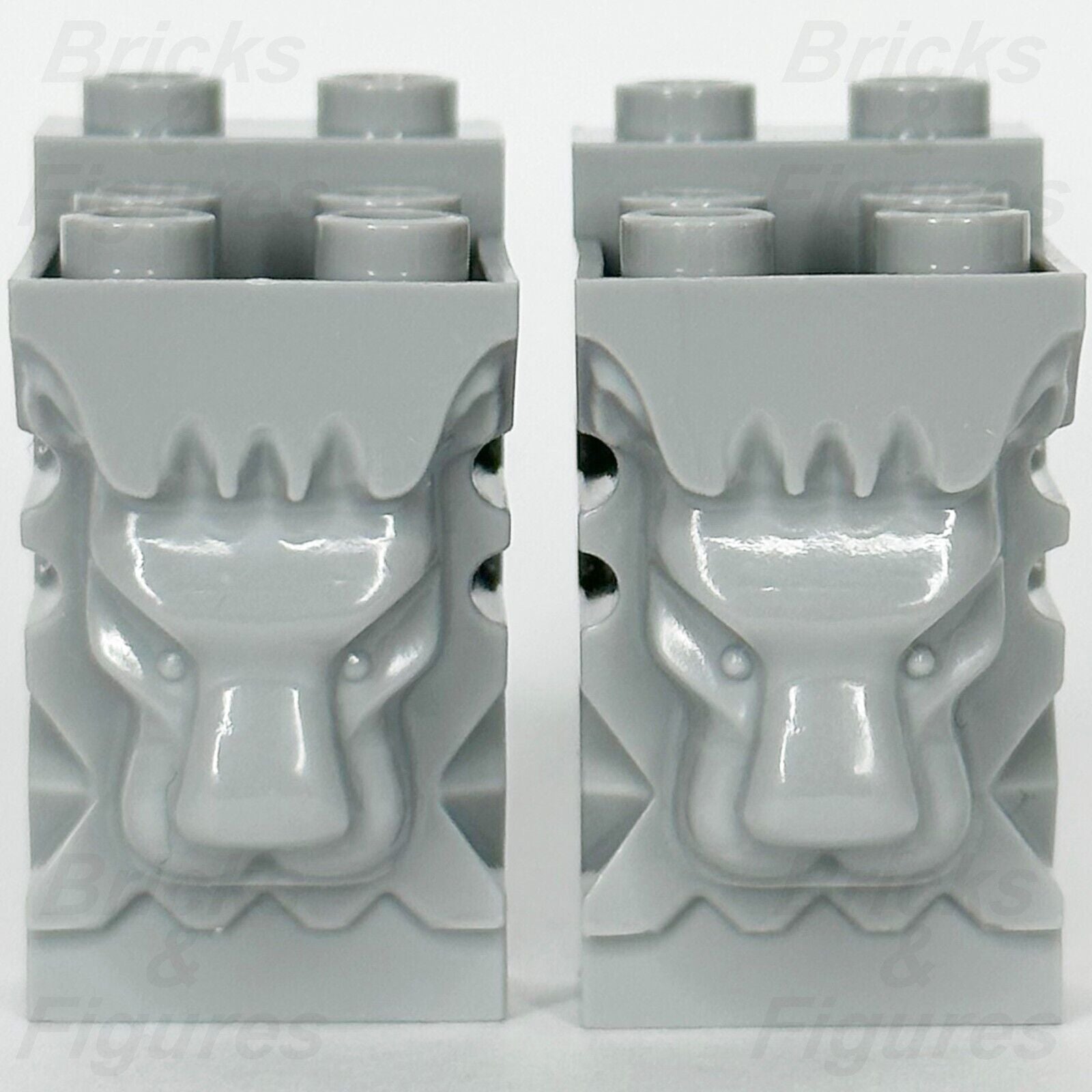 LEGO Castle Lion Head Part Brick Modified 2 x 3 x 3 Light bluish Grey 30274 x 2 - Bricks & Figures