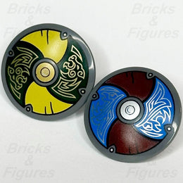 LEGO Ideas Viking Yellow Green & Blue Dark Red Shield Minifigure Part 21343 x 2 - Bricks & Figures