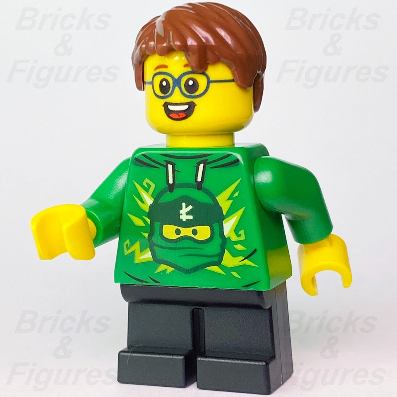 LEGO City Boy Minifigure with Green Ninja Ninjago Hoodie Building 60291 cty12330