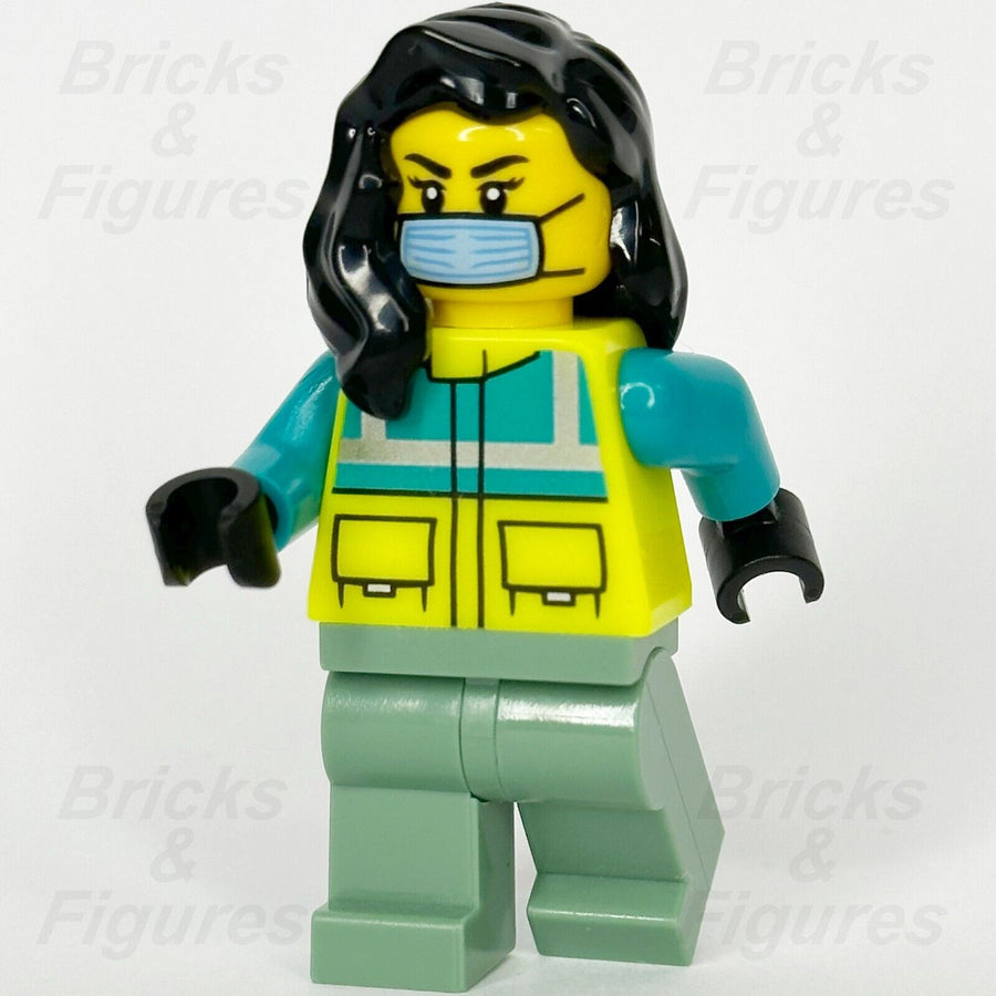 LEGO City Ambulance Driver Female Minifigure Hospital Mask Vest 60371 cty1569 - Bricks & Figures