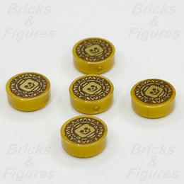 LEGO Pirate Pearl Gold Coin Minifigure Part 1 x 1 Round Tile Aztec Skull x 50