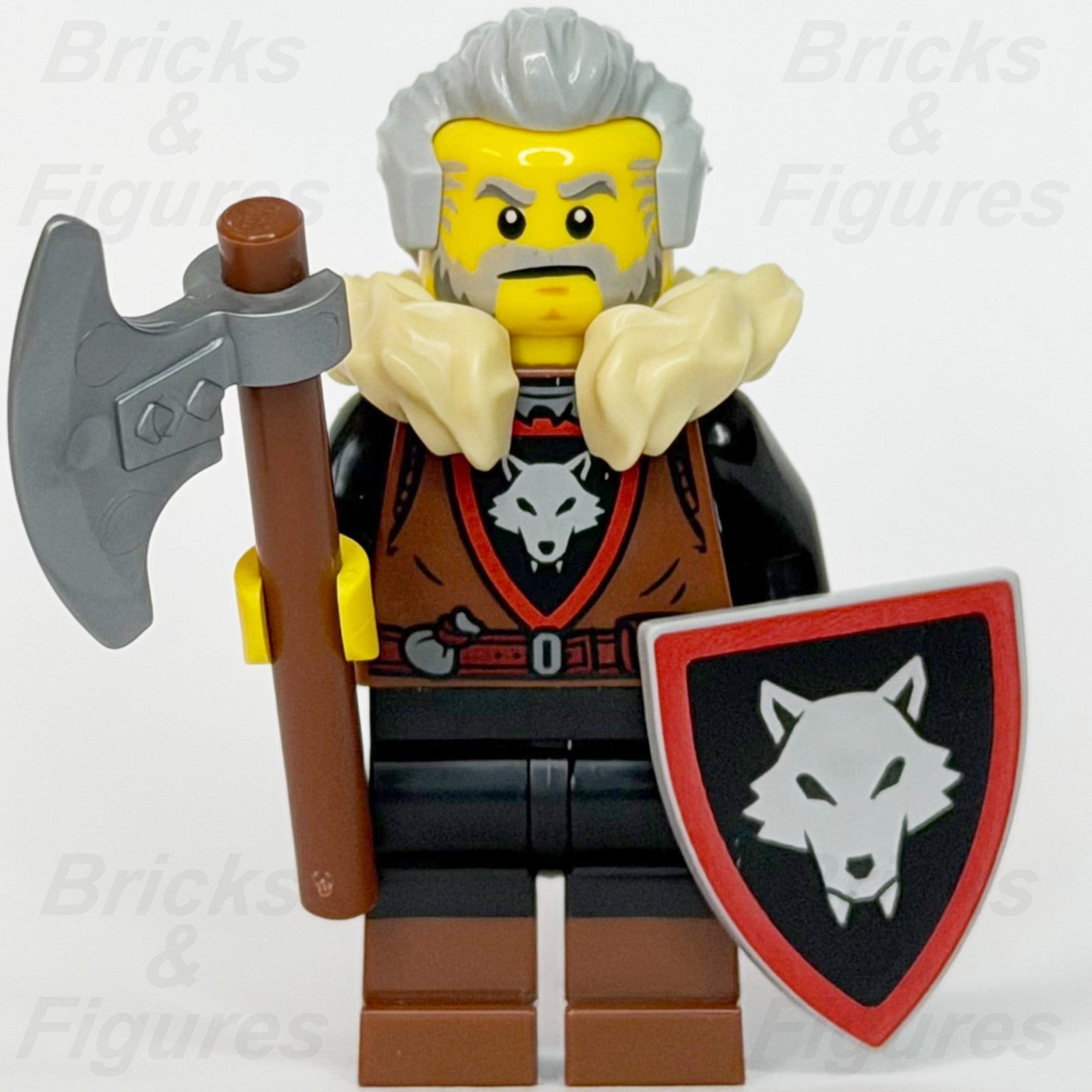 LEGO Castle Wolfpack Minifigure Male Axe Shield 910057 Series 6 bdp284 Grey Hair1