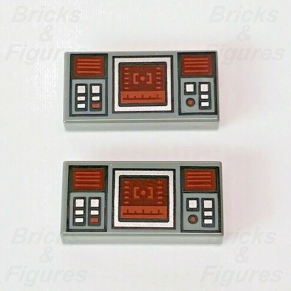 2 x Star Wars LEGO Dark Red Target Screen Control Panel Pattern 1 x 2 Tile Part - Bricks & Figures