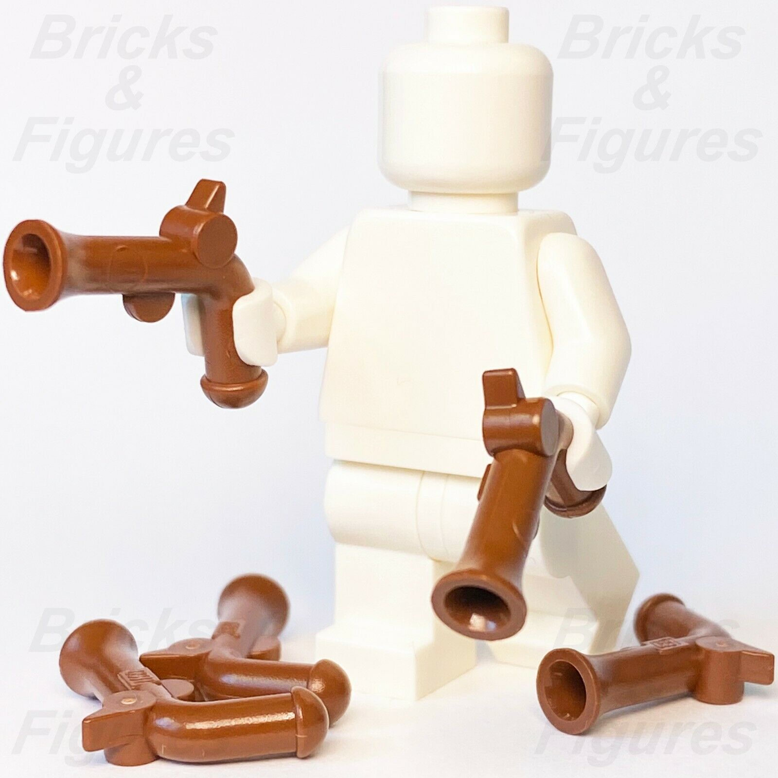 5 x Pirates LEGO Reddish Brown Flintlock Pistol Gun Minifigure Weapon Parts - Bricks & Figures
