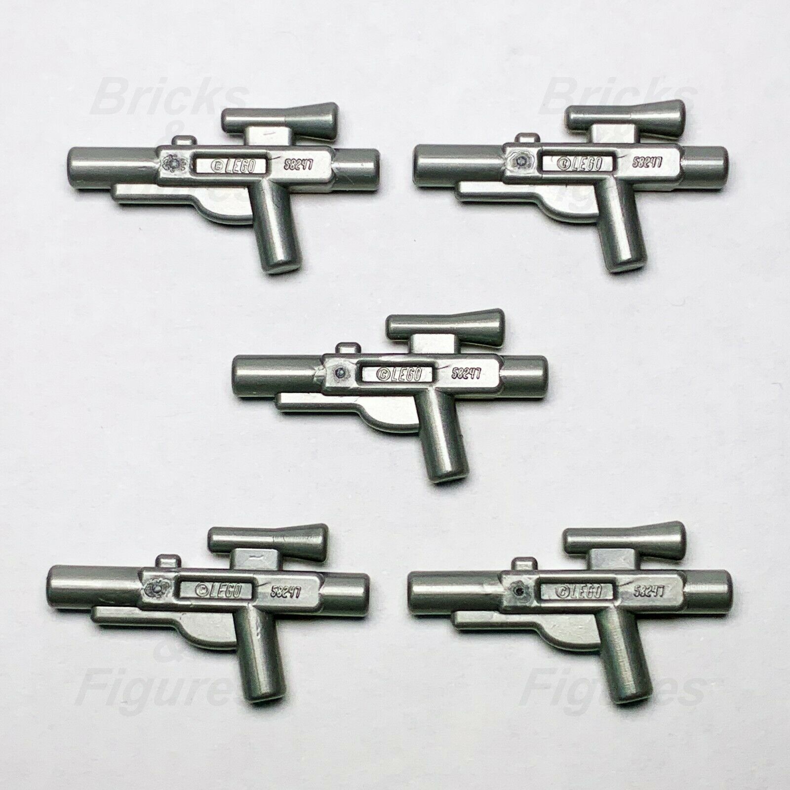 5 x Star Wars LEGO Medium Blaster Flat Silver Gun Minifigure Weapon Parts SW - Bricks & Figures