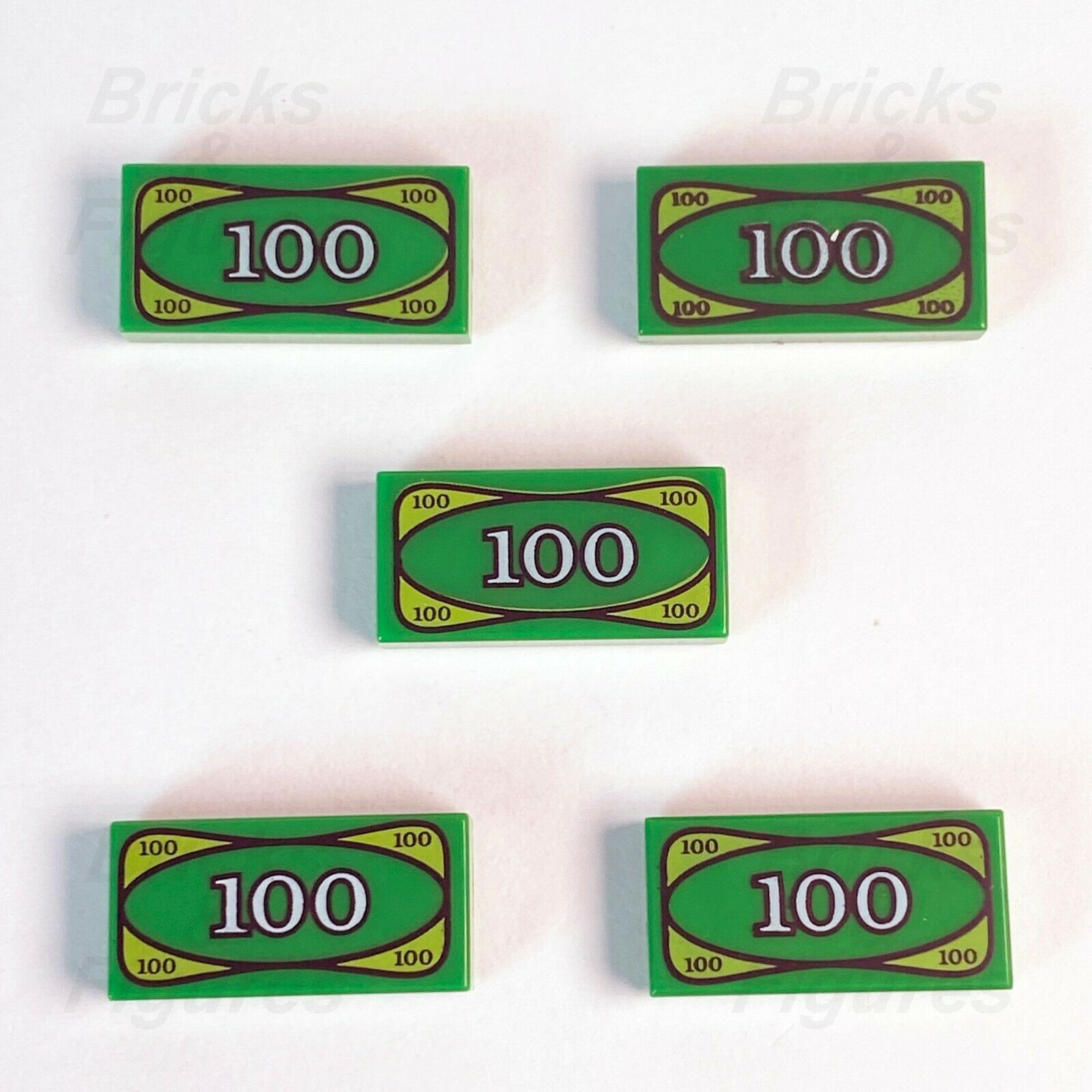 5 x Town & City LEGO Green 100 Dollar Bill Money $100 Pattern Genuine Parts - Bricks & Figures