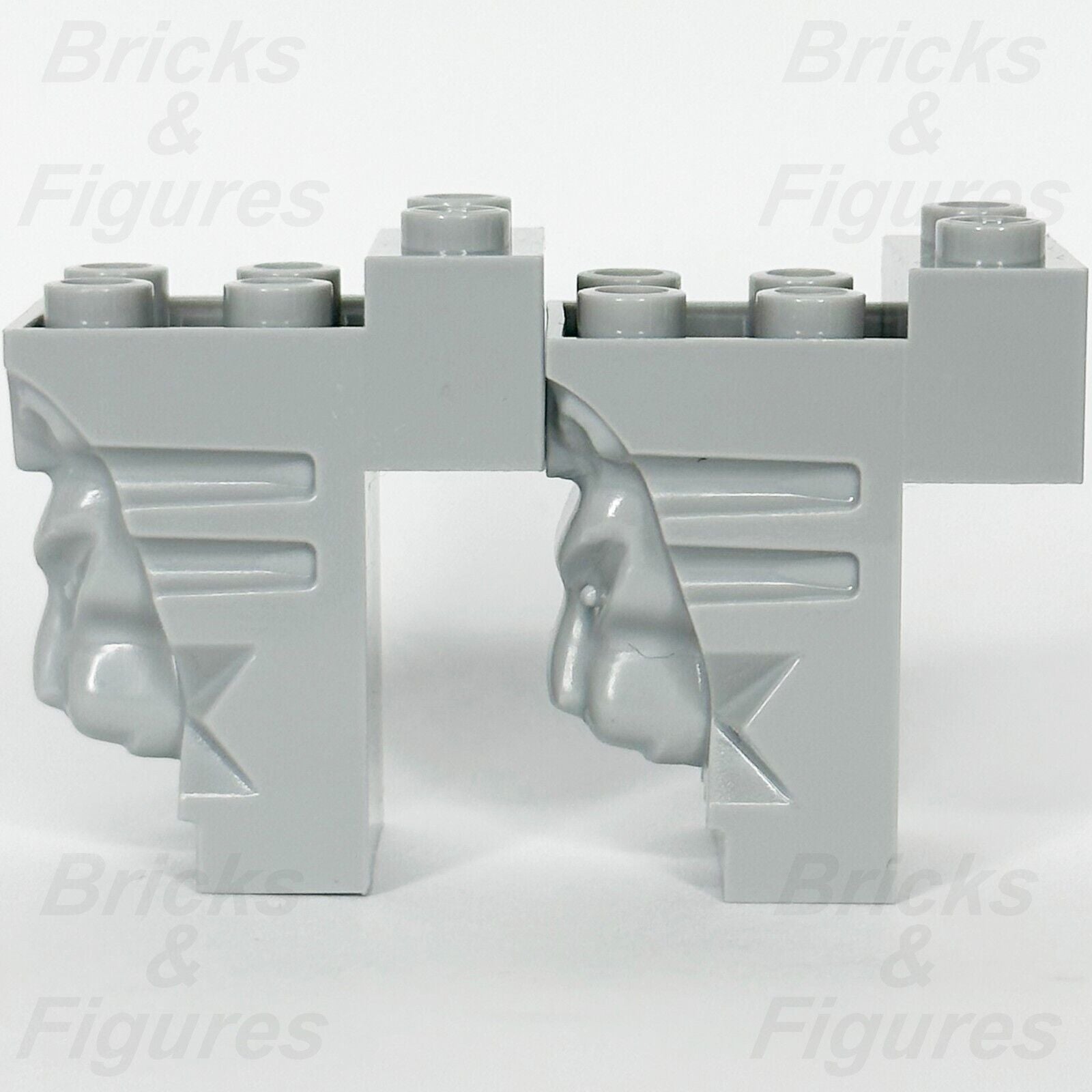 LEGO Castle Lion Head Part Brick Modified 2 x 3 x 3 Light bluish Grey 30274 x 2 - Bricks & Figures