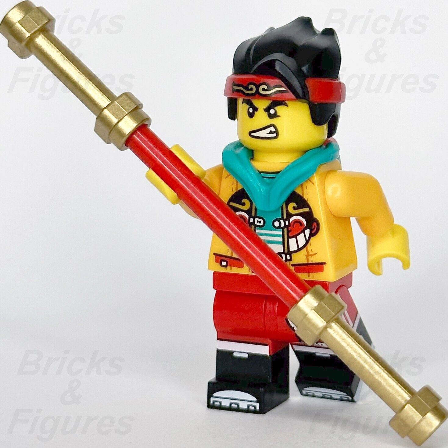 LEGO Monkie Kid Minifigure with Staff Blue Hood Monkey Head Logo 80023 mk053