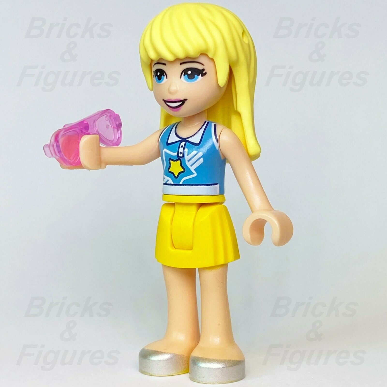 Friends LEGO Stephanie Pink Sunglasses Yellow Skirt Blue Top Minifigure 41375 - Bricks & Figures