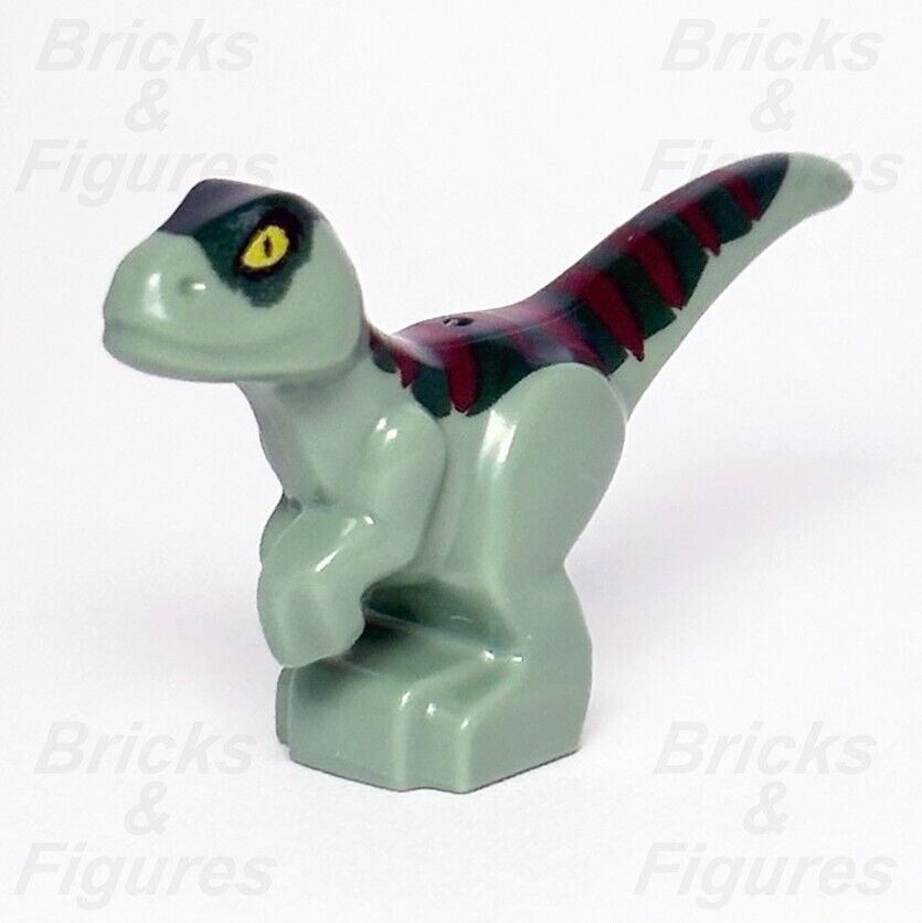 Jurassic World LEGO Baby Raptor Dinosaur Minifigure Part 76945 Green & Dark Red - Bricks & Figures