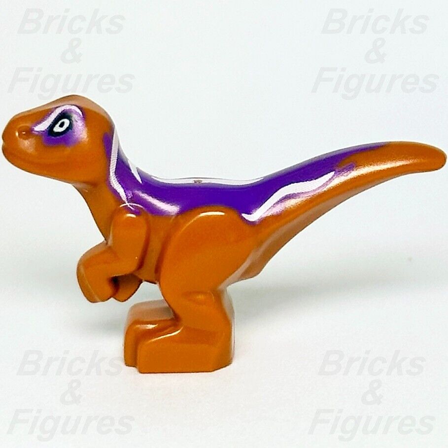 Jurassic World LEGO Baby Raptor Dinosaur Minifigure Part 76945 Orange & Purple - Bricks & Figures