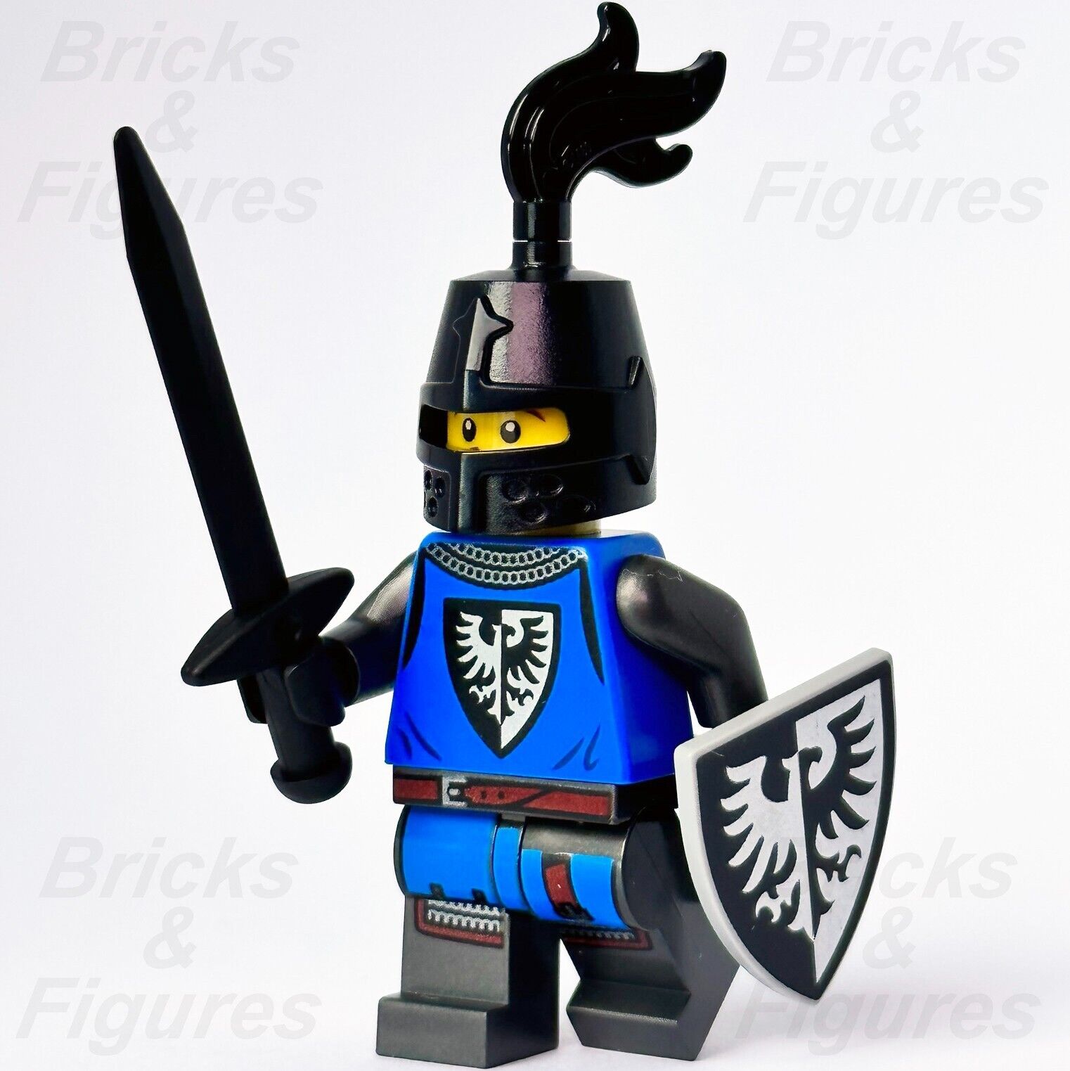 LEGO Black Falcon Knight Castle Minifigure Lion Knights 10305 cas576 w/ Shield - Bricks & Figures