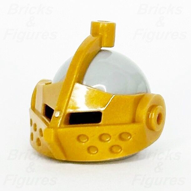 LEGO Castle Knight Bascinet Helmet Minifigure Part Gold Visor Grey 2594 2446 - Bricks & Figures