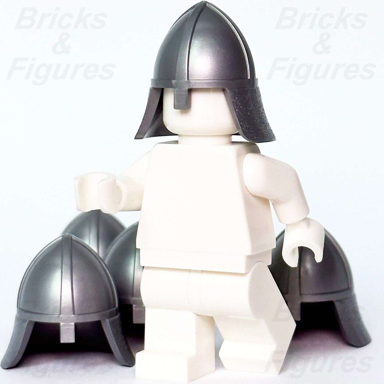 LEGO Castle Knight Helmet w/ Neck Protector Flat Silver Minifigure Part 3844 - Bricks & Figures