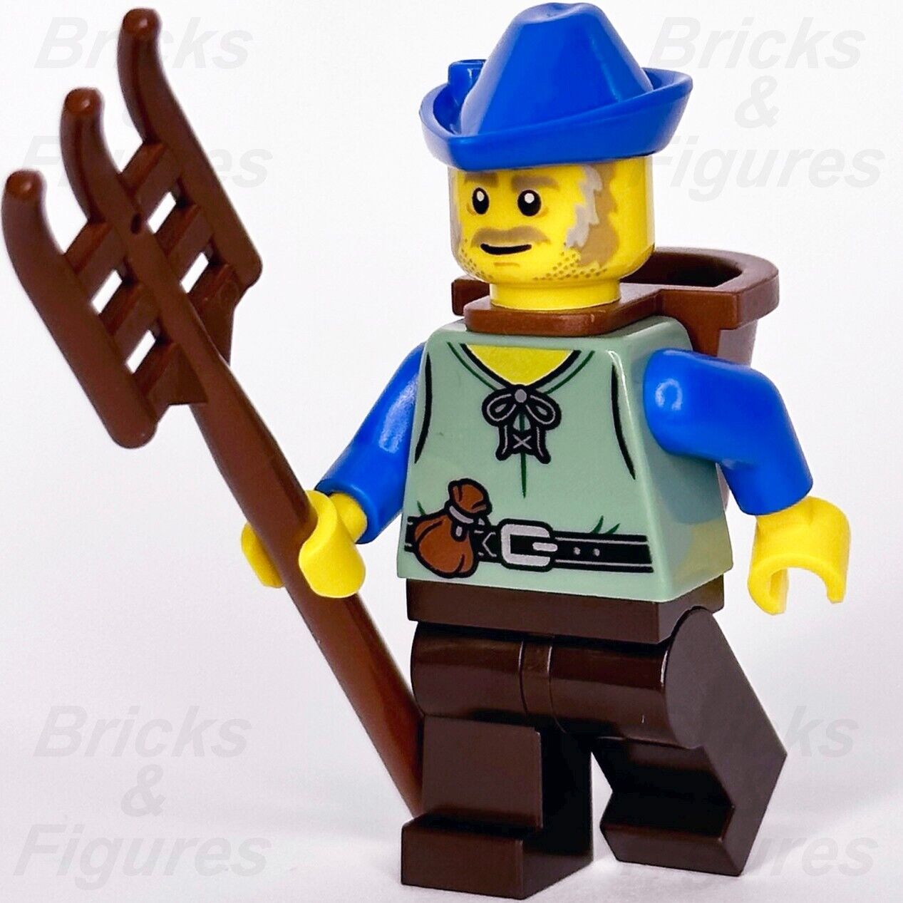 LEGO Lion Knights Peasant Farmer Castle Minifigure with Rake 10305 cas579 New - Bricks & Figures