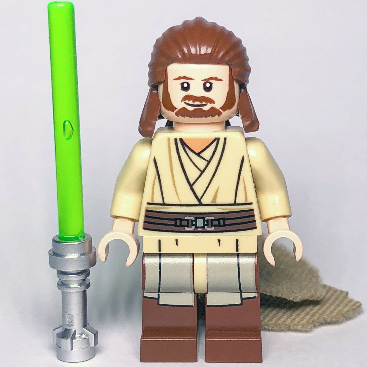 New Star Wars LEGO Qui-gon Jinn Jedi Master with Poncho Knight Minifigure 75096 - Bricks & Figures