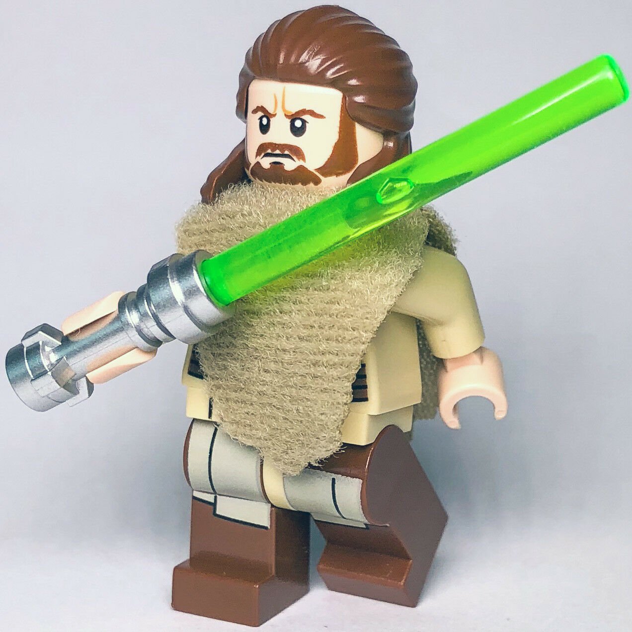 New Star Wars LEGO Qui-gon Jinn Jedi Master with Poncho Knight Minifigure 75096 - Bricks & Figures