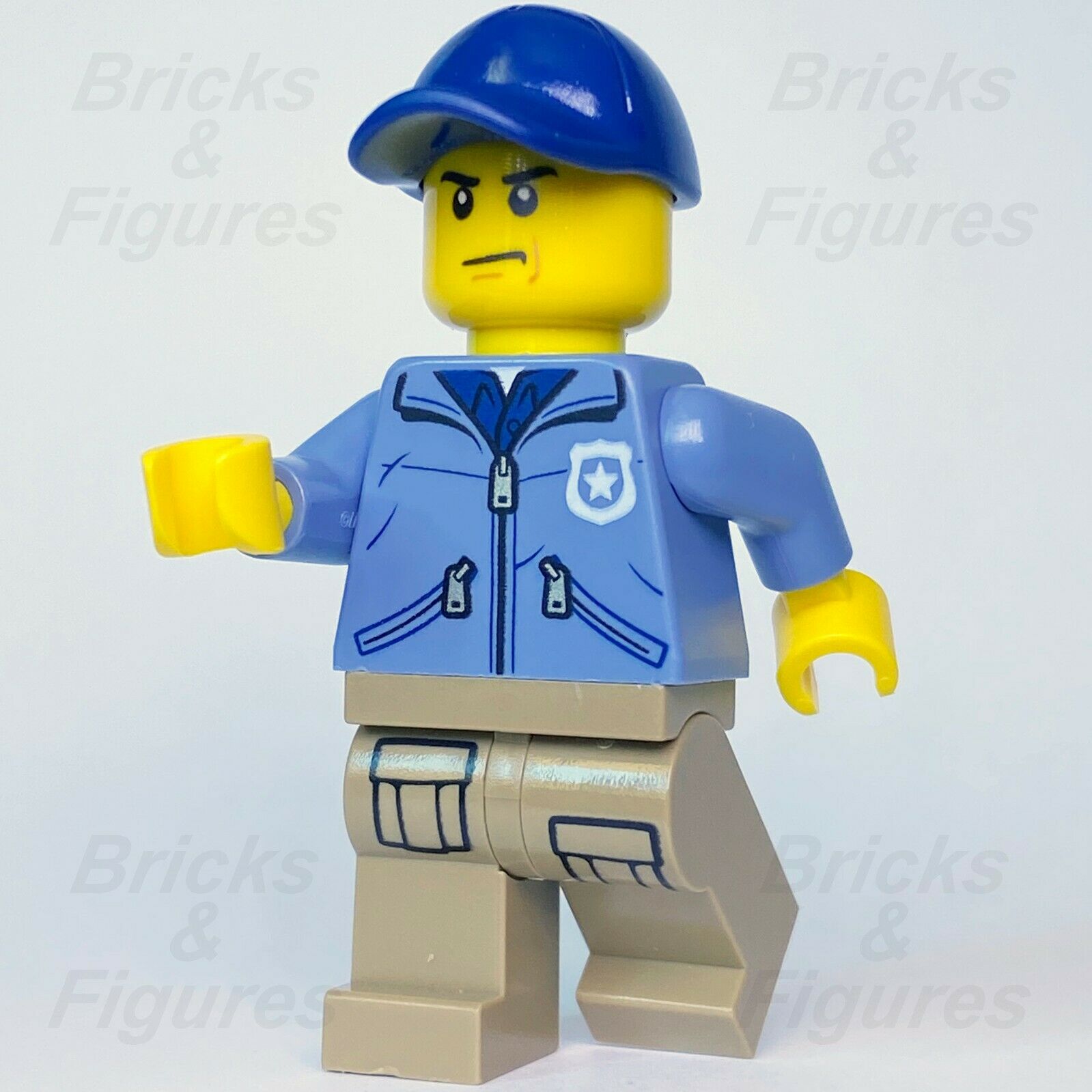 New Town City LEGO Mountain Police Officer Male with Blue Cap Minifigure 60174 - Bricks & Figures